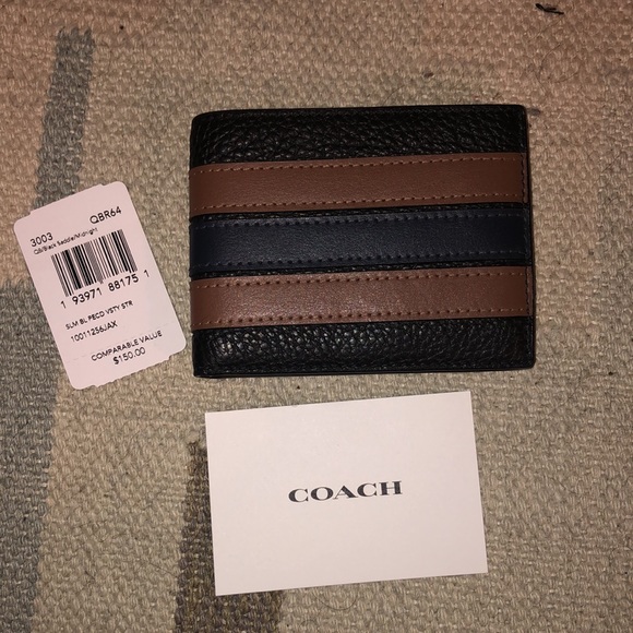 🆕 Coach Slim Billfold Wallet With Varsity Stripe - Picture 4 of 7